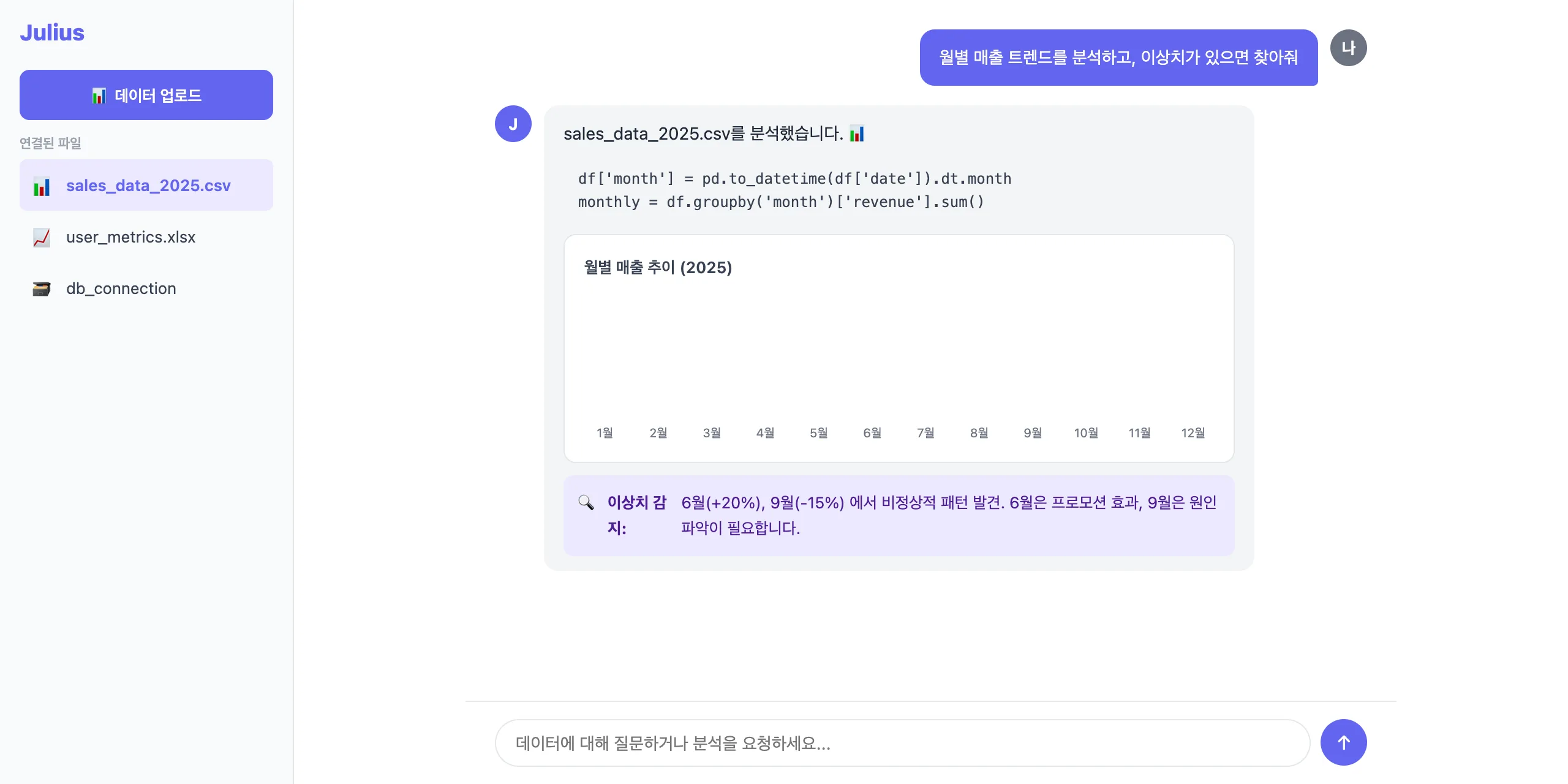 Julius AI 실제 화면